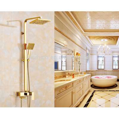 Luxury Brand Full Copper Hot and Cold Bathroom Shower Mixer, Gold Plated Brass Dual Bath Shower and Faucet Set