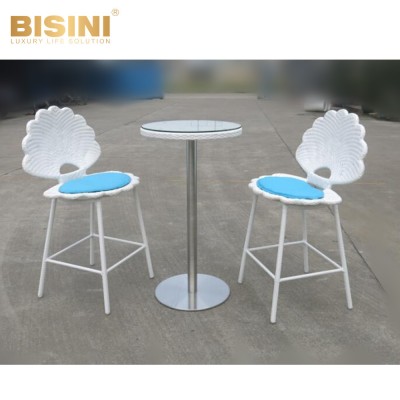 Seaside Sandy Beach Hotel pearl shell shape bar table chair white PE rattan aluminum frame leisure chair Shell Bar Set