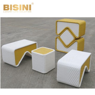 Modern style Geometric type leisure Combinable table chairs Superimposable outdoor garden pool PE rattan coffee table stool set