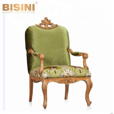 Bisini Luxury French Style Baroque armchair, Royal hand carving fabric armchair sofa furniture BF07-40016