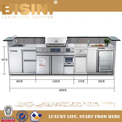 CE Certificate Villa Outdoor kitchens gas grill 304stainless steel BBQ with Refrigerator oven(BVQ8008-4)