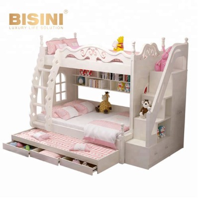 Bisini Modern Style Kids Solid Wood Bunk Bed, Simple Style Children Wooden Combination Bed BF07-10343