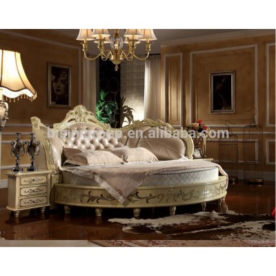 Luxury wooden carving round bed for villa hotel