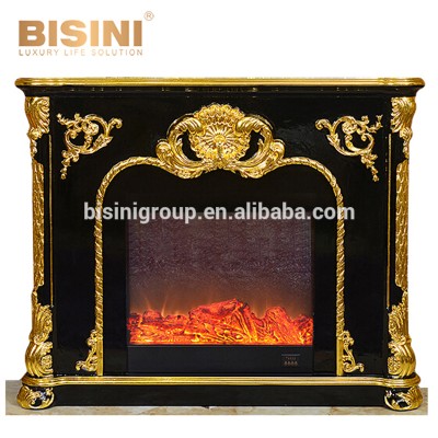 New Arrival Luxurious Baroque Style Antique Fireplace Surround of Black and Gold BF12-09195a