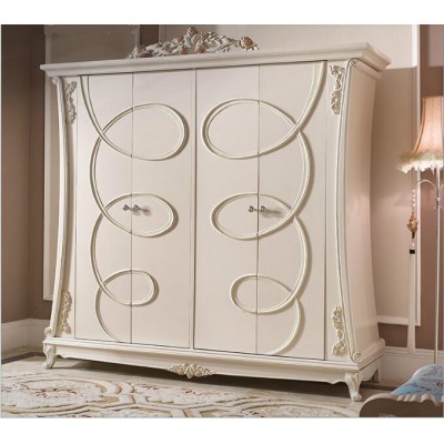 BISINI Carved Bedroom French Ivory White Wardrobe