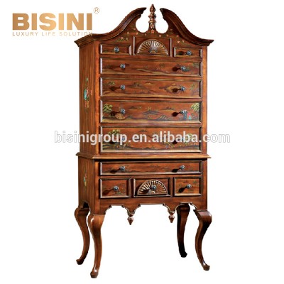 Traditional American Style Classical Solid Wood Carving Landscape Painting Cabinet with Stand BF11-11261e