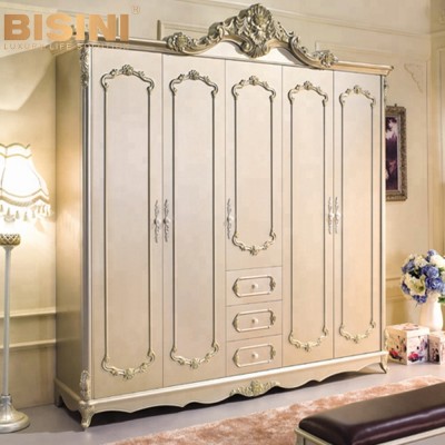 Bisini European Style Wedding Big Wardrobe, Luxury Wooden Five Doors Wardrobe BG710008