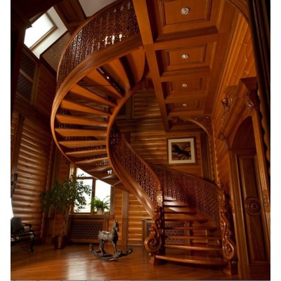 BISINI Luxury Customized Villa Winding Wood Stair Case