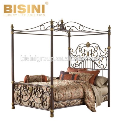 Luxury European style Metal Bedroom Furniture Bronze color Cast Iron Princess Bed with Canopy