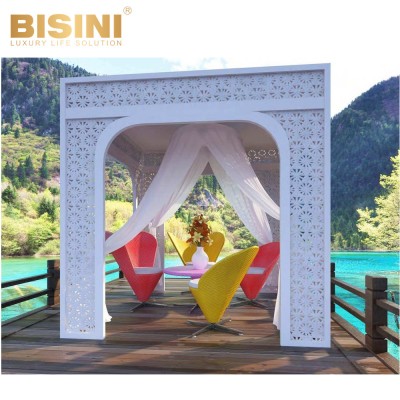 European-style French Country Style Outdoor Garden Gazebo Aluminum Frame PE Rattan Canopy Romantic Wedding Pavilion Summerhouse