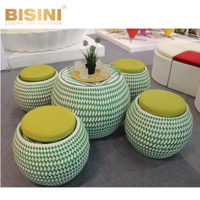 New Countryside Rustic Style Wine Barrel Shape Leisure Table Chair Beautiful Garden Green Leaf Round Stool Table Set